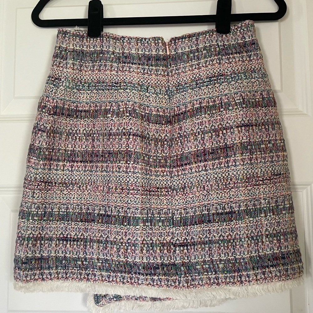 Anthropologie Hutch Pink Multicolor White Tweed Fringed Skirt, Size 2 - Picture 9 of 12